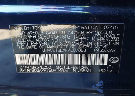2015 Lexus Gs 350 from USA, damaged, VIN JTHCE1BLXFA007888